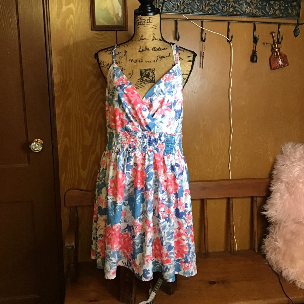 Floral Sleeveless Dress 2X Pink and Blue Super Cute Biker Skater Mini